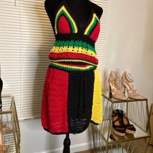 Caribbean themed knit outfit